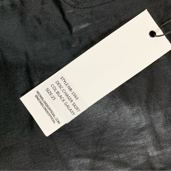 Free People Neon Blonde Chaser Mini Skirt Black Leather Waxed Denim High Waist - Picture 11 of 14